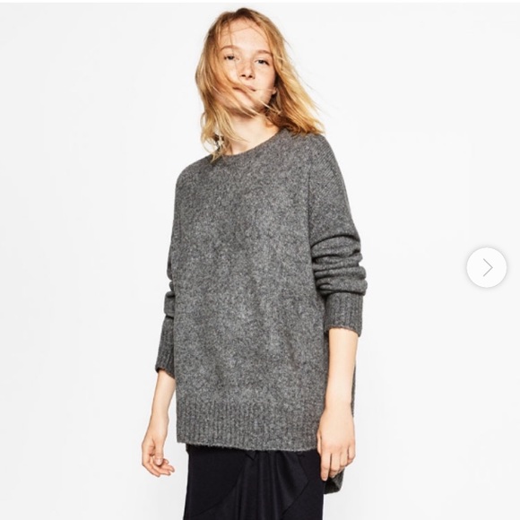 ZARA Wool Oversized Grandpa Boyfriend Sweater | marled Blue Knit Large - Picture 2 of 16